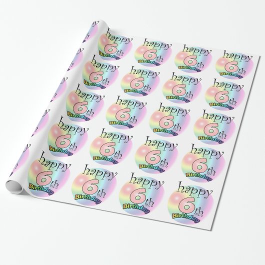 Happy 6th Birthday (roze) Cadeaupapier (Uitgerold)