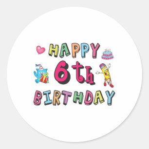 Happy 6th Birthday verrassing van 6 jaar oud Ronde Sticker