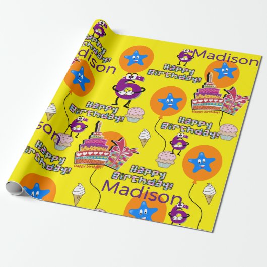 Happy 6th Birthday Wrapping Paper Balloons #6 Cadeaupapier (Uitgerold)