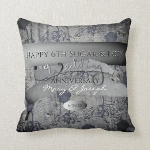 "Happy 6th Sugar&Iron Wedding Jubileum" Kussen