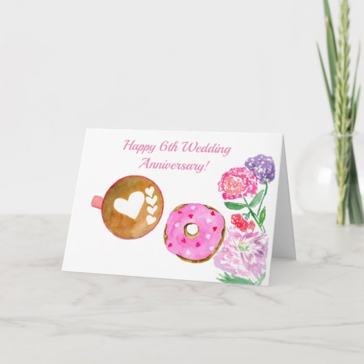 Happy 6th Wedding Jubileum Latte and Donut Kaart (Voorkant)