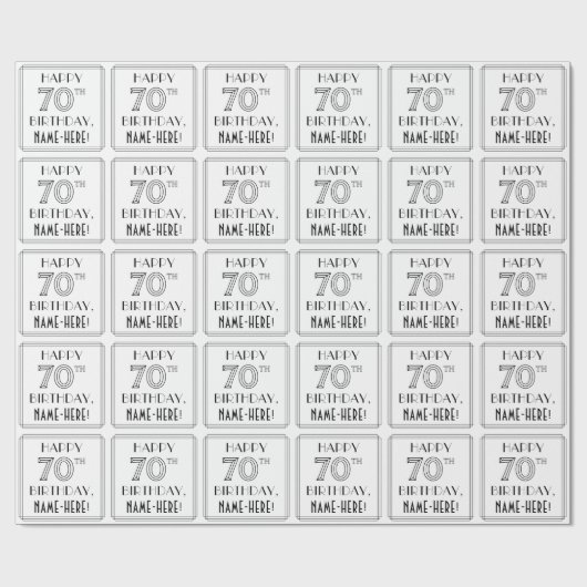 HAPPY 70TH BIRTHDAY; Art Deco Style; aangepaste na Cadeaupapier (Vlak)