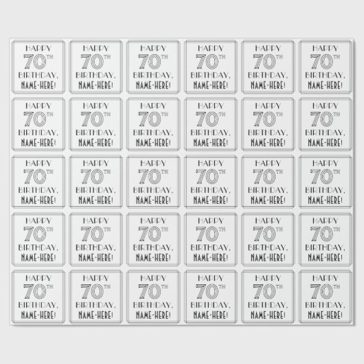 HAPPY 70TH BIRTHDAY; Art Deco Style; aangepaste na Cadeaupapier (Zoom)