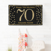 Happy 70th Birthday Banner Black en Gold Glitter (Insitu)