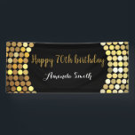 Happy 70th Birthday Banner Black en Gold Glitter<br><div class="desc">Fijne 70ste verjaardag banner voor vrouwen of man. Banner van het Zwarte en Gold Glitter Birthday Party. Glitter Confetti. Zwarte en witte strepen. Afdrukbaar digitaal. Voor verdere aanpassing,  te klikken gelieve de knoop "van de Aanpassing het"en ons ontwerphulpmiddel te gebruiken om deze sjabloon te wijzigen.</div>
