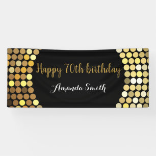Happy 70th Birthday Banner Black en Gold Glitter
