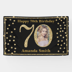 Happy 70th Birthday Banner Black en Gold Photo