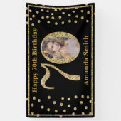 Happy 70th Birthday Banner Black en Gold Photo (Verticaal)