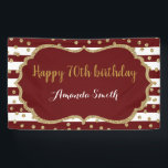 Happy 70th Birthday Banner Burgundy Gold Glitter<br><div class="desc">Happy 70th Birthday Banner for women or man. Burgundy and Gold Birthday Party Banner. Gold Glitter Confetti. Burgundy and White Stripes. Printable Digital. For further customization,  please click the "Customize it" button and use our design tool to modify this template.</div>
