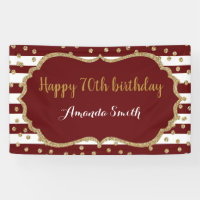 Happy 70th Birthday Banner Burgundy Gold Glitter