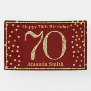 Happy 70th Birthday Banner Burgundy Red Gold