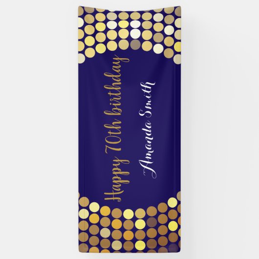 Happy 70th Birthday Banner Navy Blue Gold Glitter (Verticaal)