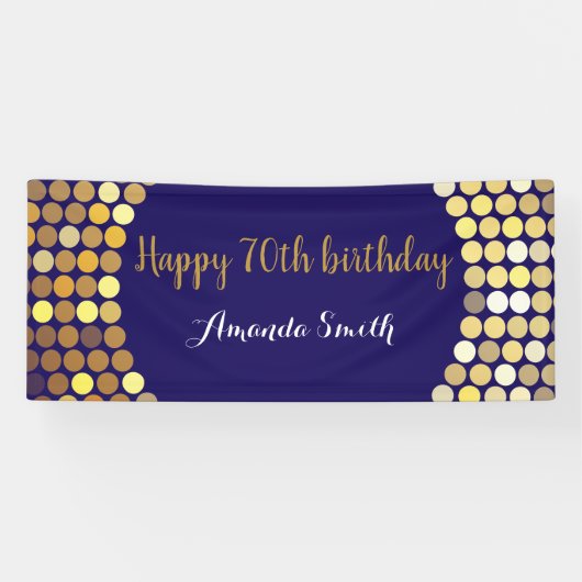 Happy 70th Birthday Banner Navy Blue Gold Glitter (Horizontaal)