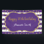 Happy 70th Birthday Banner Purple and Gold Glitter<br><div class="desc">Happy 70th Birthday Banner for women or man. Purple and Gold Birthday Party Banner. Gold Glitter Confetti. Black and White Stripes. Printable Digital. For further customization,  please click the "Customize it" button and use for design tool to modify this template.</div>