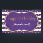 Happy 70th Birthday Banner Purple and Gold Glitter<br><div class="desc">Happy 70th Birthday Banner for women or man. Purple and Gold Birthday Party Banner. Gold Glitter Confetti. Black and White Stripes. Printable Digital. For further customization,  please click the "Customize it" button and use for design tool to modify this template.</div>