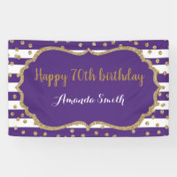 Happy 70th Birthday Banner Purple and Gold Glitter