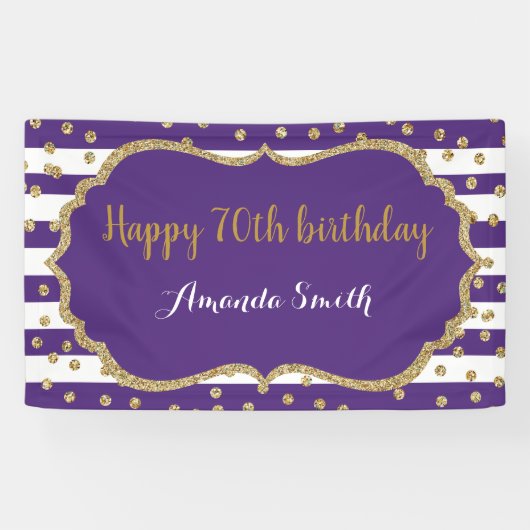 Happy 70th Birthday Banner Purple and Gold Glitter (Horizontaal)