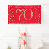 Happy 70th Birthday Banner Red en Gold Glitter (Insitu)