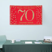 Happy 70th Birthday Banner Red en Gold Glitter (Beurs)