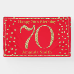 Happy 70th Birthday Banner Red en Gold Glitter