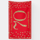 Happy 70th Birthday Banner Red en Gold Glitter (Verticaal)