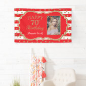 Happy 70th Birthday Banner Red Gold Glitter Foto (Insitu)