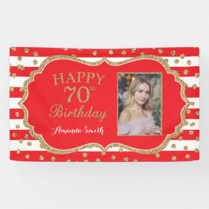 Happy 70th Birthday Banner Red Gold Glitter Foto