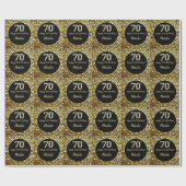 Happy 70th Birthday Black en Gold Glitter Cadeaupapier (Vlak)