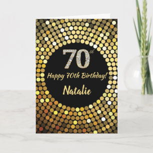 Happy 70th Birthday Black en Gold Glitter Card Kaart