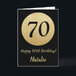 Happy 70th Birthday Black en Gold Glitter Card Kaart<br><div class="desc">Fijne 70ste verjaardag zwarte en Gold Glitter Card met persoonlijke naam.Klik voor verdere aanpassingen op de knop "Aanpassen" en gebruik onze ontwerptool om deze sjabloon te wijzigen.</div>
