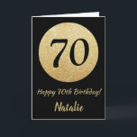 Happy 70th Birthday Black en Gold Glitter Card Kaart<br><div class="desc">Fijne 70ste verjaardag zwarte en Gold Glitter Card met persoonlijke naam.Klik voor verdere aanpassingen op de knop "Aanpassen" en gebruik onze ontwerptool om deze sjabloon te wijzigen.</div>