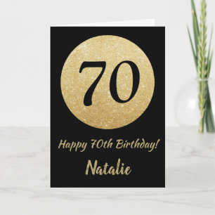 Happy 70th Birthday Black en Gold Glitter Card Kaart