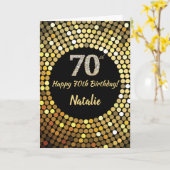 Happy 70th Birthday Black en Gold Glitter Kaart (Gele Bloem)