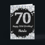 Happy 70th Birthday Black en Silver Glitter Card Kaart<br><div class="desc">Happy 70th Birthday Black en Silver Glitter Card met persoonlijke naam. Voor verdere aanpassing,  te klikken gelieve de knoop "van de Aanpassing het"en ons ontwerphulpmiddel te gebruiken om deze sjabloon te wijzigen.</div>
