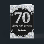 Happy 70th Birthday Black en Silver Glitter Card Kaart<br><div class="desc">Happy 70th Birthday Black en Silver Glitter Card met persoonlijke naam. Voor verdere aanpassing,  te klikken gelieve de knoop "van de Aanpassing het"en ons ontwerphulpmiddel te gebruiken om deze sjabloon te wijzigen.</div>