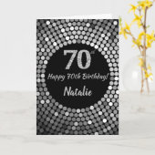 Happy 70th Birthday Black en Silver Glitter Card Kaart (Gele Bloem)