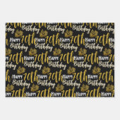 Happy 70th Birthday Black Gold Foliage Photo  Inpakpapier Vel (Voorkant 3)