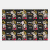 Happy 70th Birthday Black Gold Foliage Photo  Inpakpapier Vel (Voorkant 2)