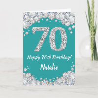 Happy 70th Birthday Blauwgroen en Silver Glitter C