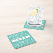 "Happy 70th Birthday" Blauwgroen/wit getallenpatro Kartonnen Onderzetters (Insitu)