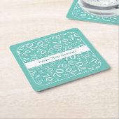 "Happy 70th Birthday" Blauwgroen/wit getallenpatro Kartonnen Onderzetters (Schuin)