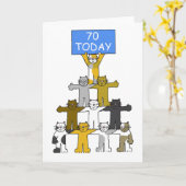 Happy 70th Birthday Cartoon Katten Kaart (Gele Bloem)