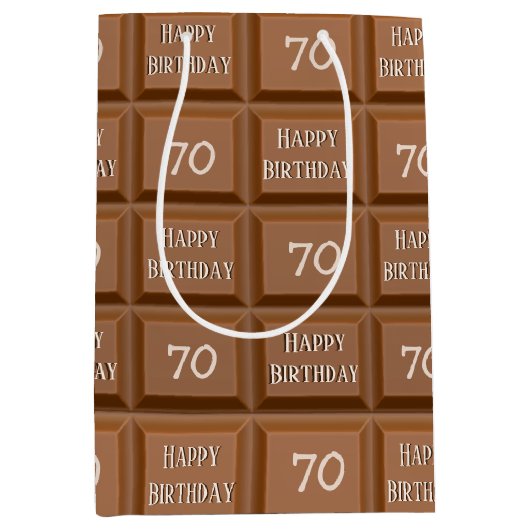 Happy 70th Birthday Chocolate Snoep Bar Medium Cadeauzakje (Voorkant)