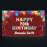 Happy 70th Birthday Colorful Balloons Burgundy Red Spandoek<br><div class="desc">Fijne 70ste verjaardag kleurrijke ballonnen Confetti Burgundy Red Banner. Voor verdere aanpassing,  te klikken gelieve de knoop "van de Aanpassing het"en ons ontwerphulpmiddel te gebruiken om deze sjabloon te wijzigen.</div>