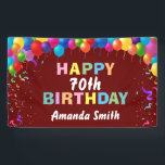 Happy 70th Birthday Colorful Balloons Burgundy Red Spandoek<br><div class="desc">Fijne 70ste verjaardag kleurrijke ballonnen Confetti Burgundy Red Banner. Voor verdere aanpassing,  te klikken gelieve de knoop "van de Aanpassing het"en ons ontwerphulpmiddel te gebruiken om deze sjabloon te wijzigen.</div>