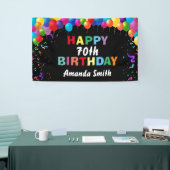 Happy 70th Birthday Colorful Balloons Confetti Spandoek (Beurs)