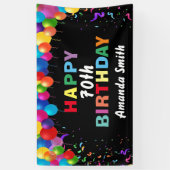 Happy 70th Birthday Colorful Balloons Confetti Spandoek (Verticaal)