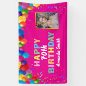 Happy 70th Birthday Colorful Balloons Hot Pink Spandoek (Verticaal)