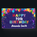 Happy 70th Birthday Colorful Balloons Navy Blue Spandoek<br><div class="desc">Fijne 70ste verjaardag kleurrijke ballonnen Confetti Navy Blue Banner. Voor verdere aanpassing,  te klikken gelieve de knoop "van de Aanpassing het"en ons ontwerphulpmiddel te gebruiken om deze sjabloon te wijzigen.</div>