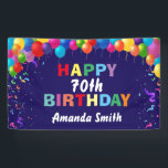 Happy 70th Birthday Colorful Balloons Navy Blue Spandoek<br><div class="desc">Fijne 70ste verjaardag kleurrijke ballonnen Confetti Navy Blue Banner. Voor verdere aanpassing,  te klikken gelieve de knoop "van de Aanpassing het"en ons ontwerphulpmiddel te gebruiken om deze sjabloon te wijzigen.</div>